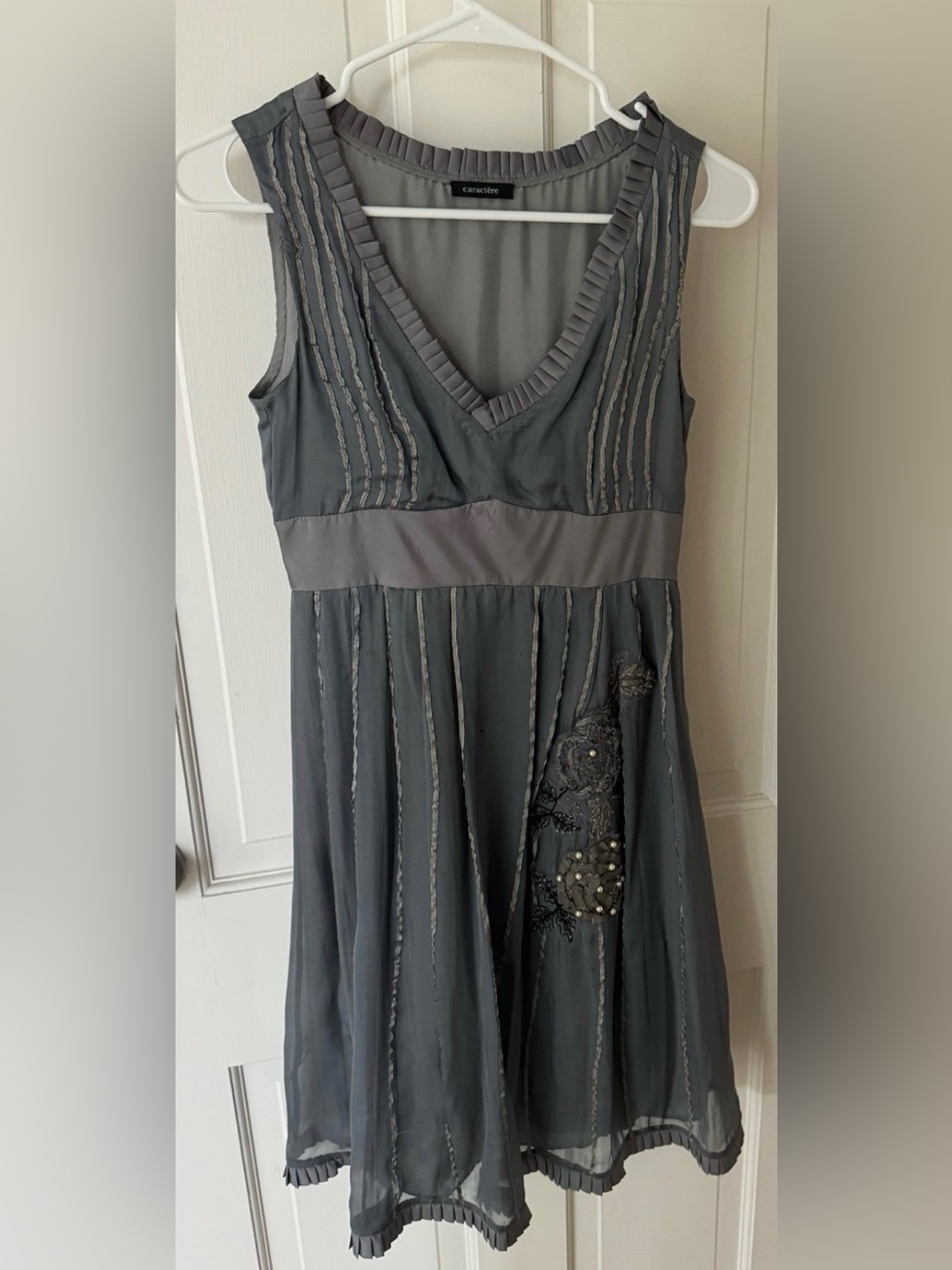 Asos Gray Sleeveless V-Neck Midi Dress With Embellished Detail